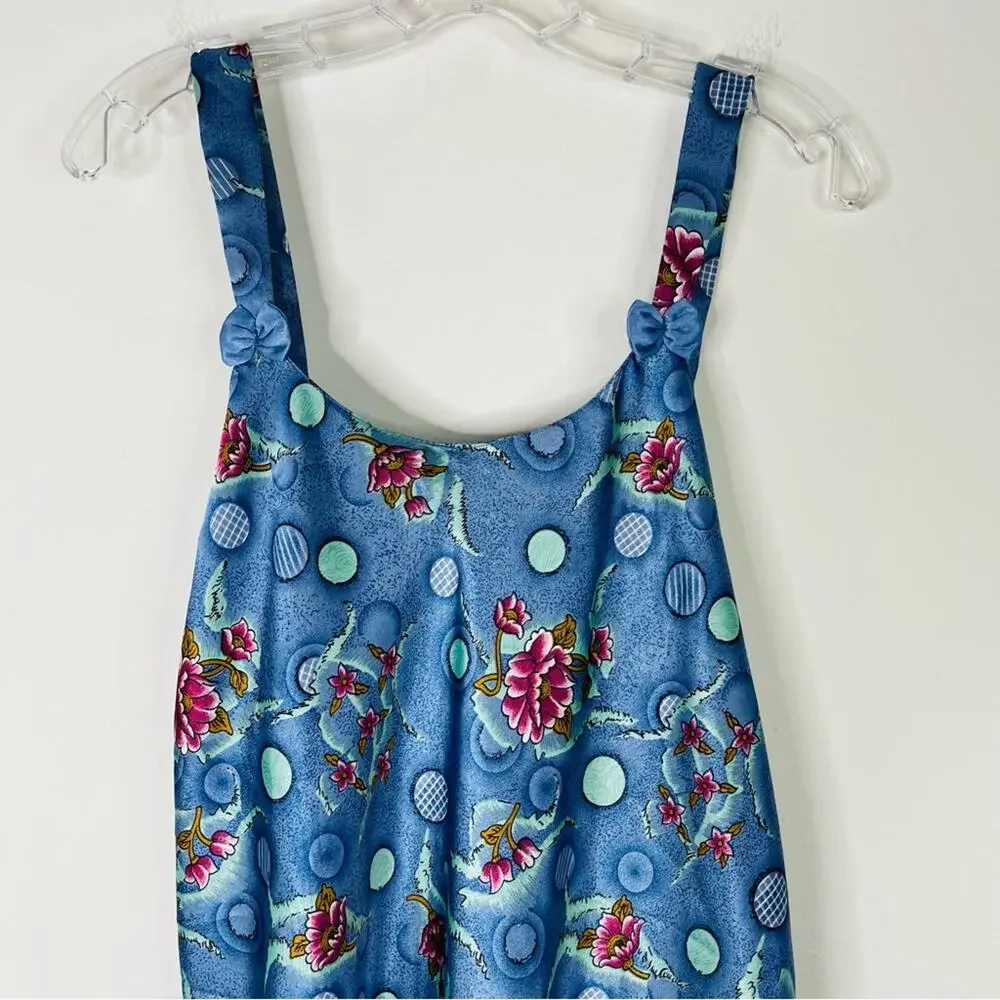 Vintage blue green purple floral satin bow slip dress chemise XL - Picture 2 of 7